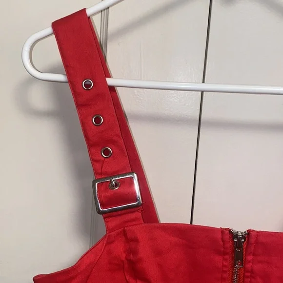 Forever 21 Small Red Zip Up Over Shoulder Red Dress - Picture 4 of 9